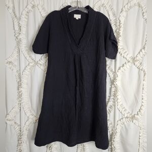 Honest Cotton Black Gauze Short Sleeve Mini Dress Oversized One Size